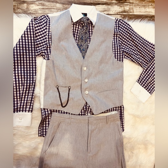 Young Kings by Steve Harvey Purple & Gray 4pc set formal wear boys size 12 NWOT - Picture 15 of 16